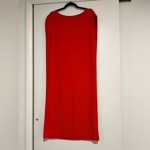 COS Burnt orange boat neck sheath dress.